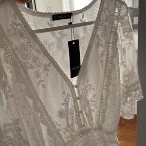 Lace V Neck Short Sleeve Maxi Dress